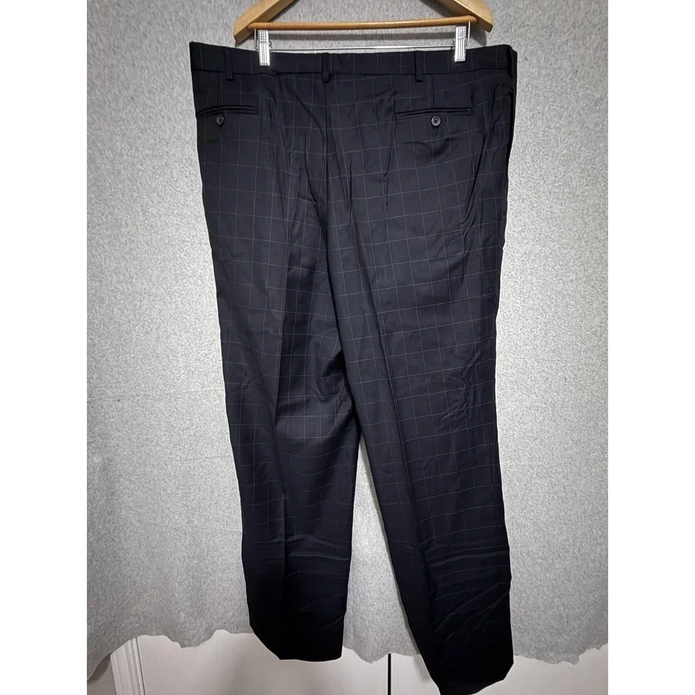 Harold Powell Suit Pants Mens 48 44x32 Black Wool Check Dress Trousers‎